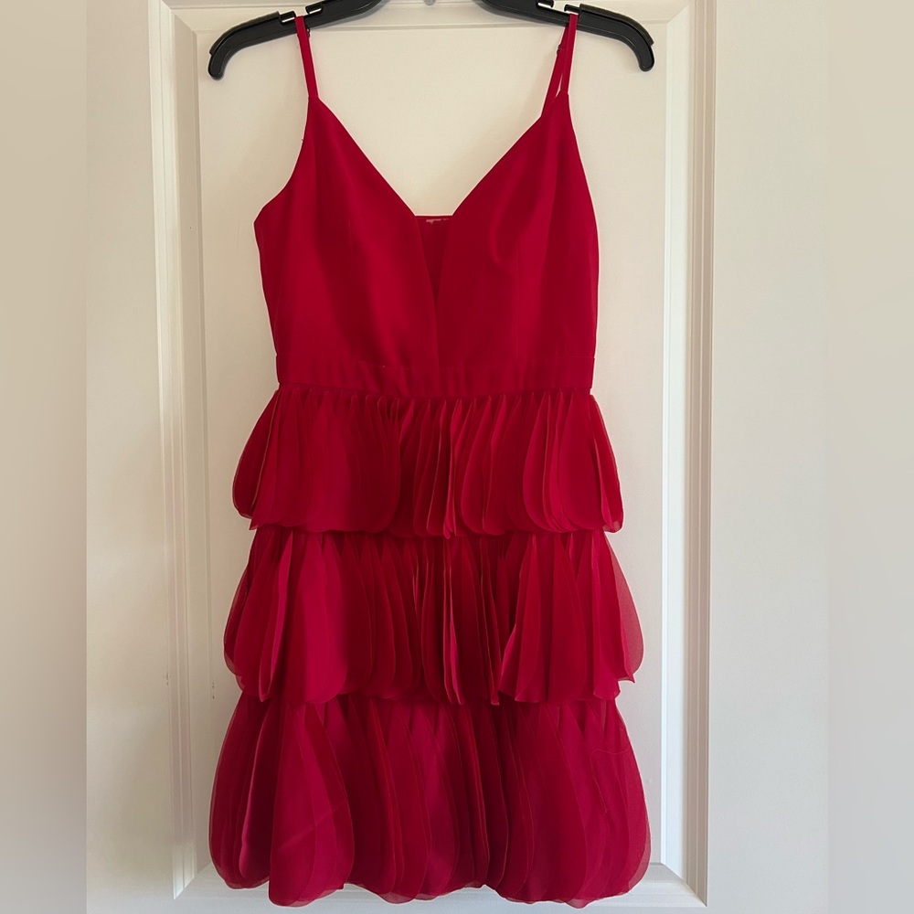 BCBG MAXAZRIA Red Tiered Mini Dress